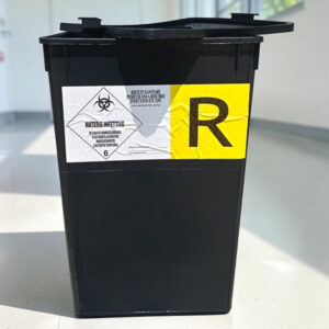 Contenitore rigido 60 L con etichetta per rifiuti sanitari a rischio infettivo